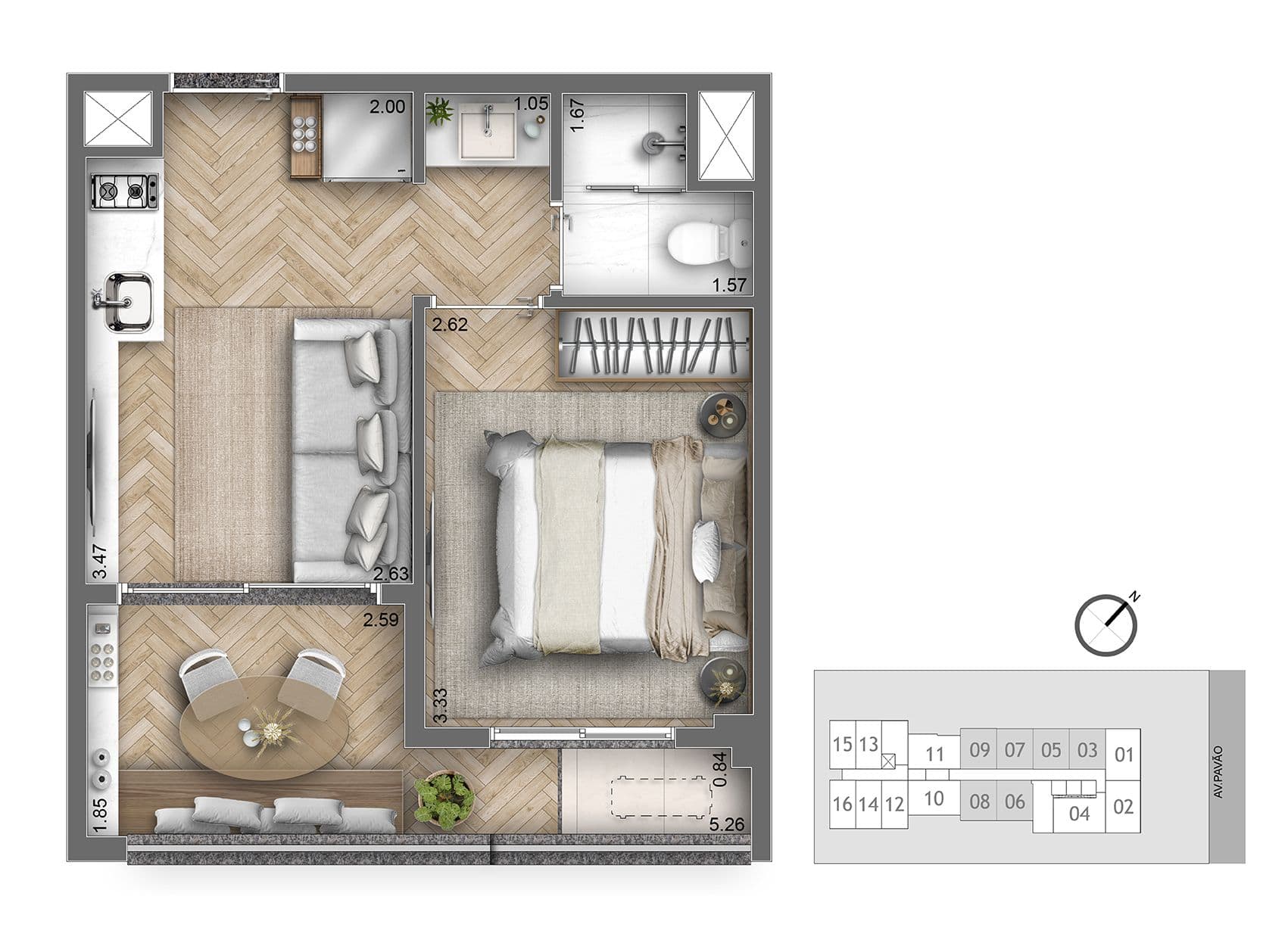 Planta Tipo - 1 Dorm - 31,43m²