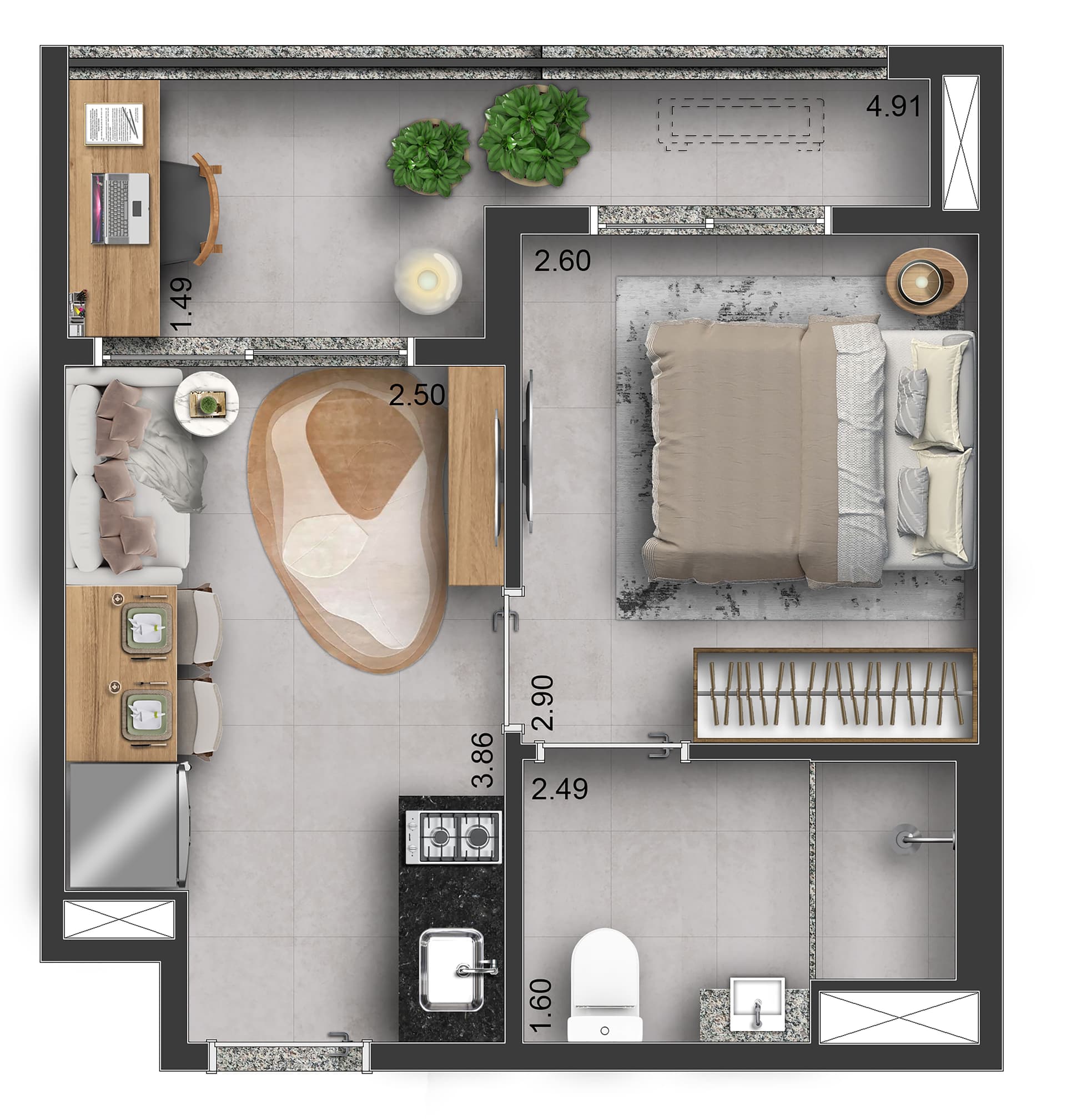 Planta studio NR - 30m²